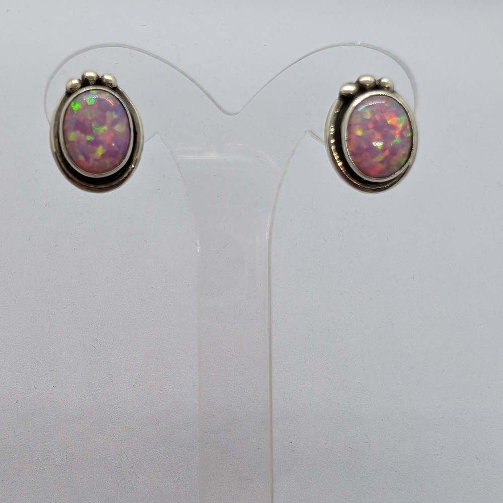Pink Opal Stud Earrings